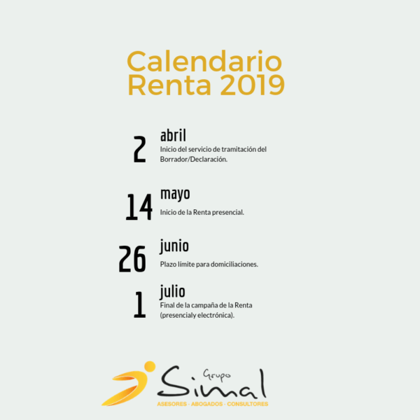 Calendario Renta 2019 Grupo Simal | Grupo Simal Abogados, Asesores y ...